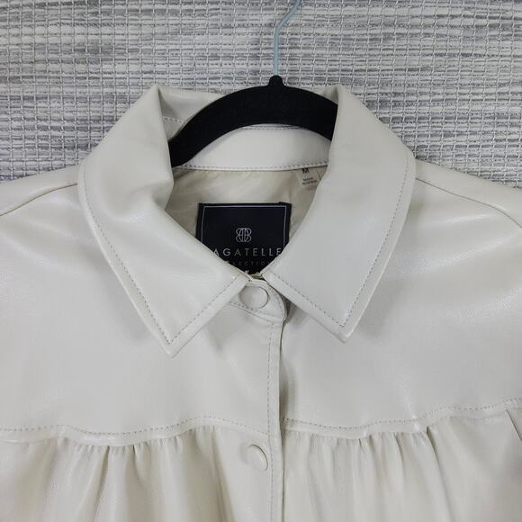 Bagatelle Collection Jacket Womens Medium Cream Feminine Faux Leather Bomber - Picture 9 of 13